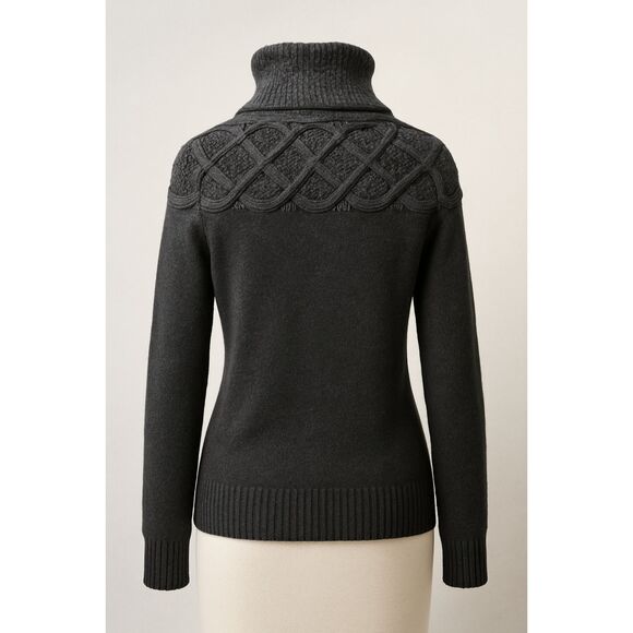 INC Petite Luxury Silk Angora Blend Turtleneck Sweater Gray Cable Knit - Picture 8 of 13